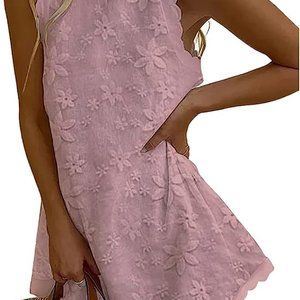 Akivide Women Cotton Linen Sleeveless Tank Dress Casual Loose Halter Neck Summer